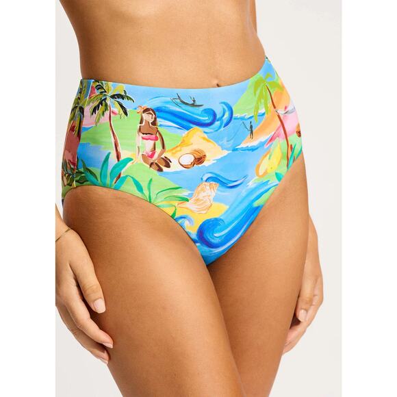 Seafolly South Pacific High Waisted Bikini Bottom - Turquoise NWT SIZE 4 6 - Picture 5 of 5